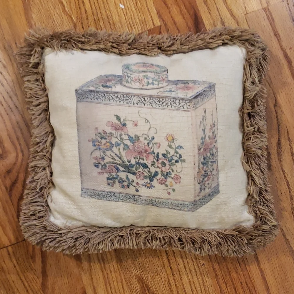 Vtg Floral Accent Pillow with Fringe - 12